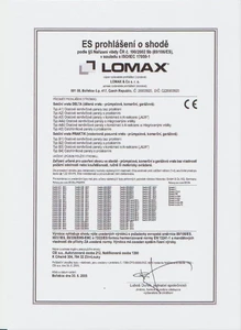 PROHLÁŠENÍ O SHODĚ LOMAX